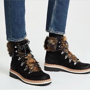 Sam Edelman Bronte Suede‎ & Faux-Fur Booties size 6.5 Black Brown Lace Up